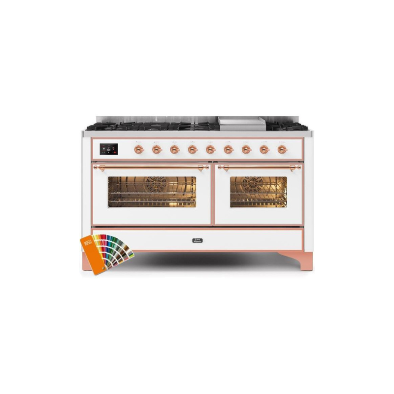 ILVE 60 Inch Majestic II Series Dual Fuel Natural Gas Range with 9 Sealed Burners and Griddle with 5.8 cu. ft. Total Oven Capacity TFT Oven Control Display (UM15FDNS3)