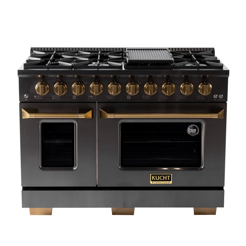 KUCHT Gemstone Professional 48-Inch 6.7 cu. ft. Propane Gas Range with Sealed Burners, Griddle/Grill and Two Ovens - One Convection - in Titanium Stainless Steel (KEG483/LP)