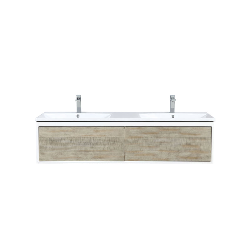 Lexora Scopi 60" Rustic Acacia Double Bathroom Vanity, Acrylic Composite Top with Integrated Sinks, and Labaro Brushed Nickel Faucet Set LSC60DRAOS000FBN