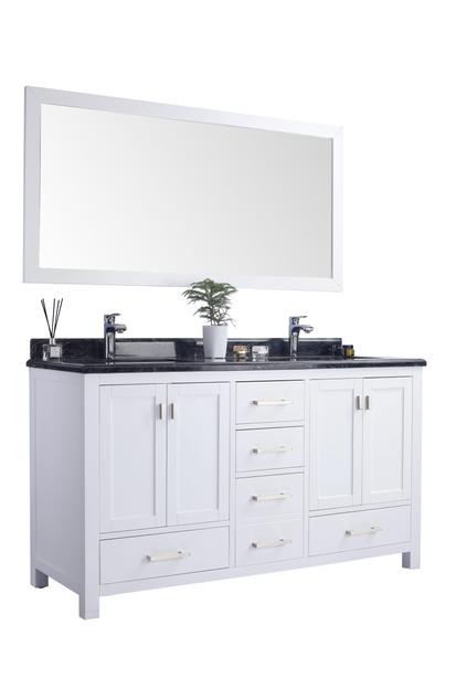 Laviva Wilson 60" White Double Sink Bathroom Vanity with Black Wood Marble Countertop 313ANG-60W-BW