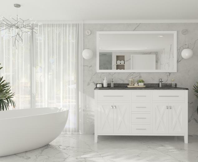 Laviva Wimbledon 60" White Double Sink Bathroom Vanity with Black Wood Marble Countertop 313YG319-60W-BW