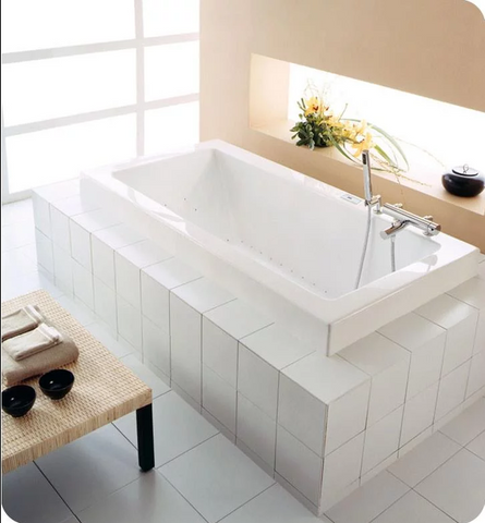 Produits Neptune Zen 66" White Customizable Drop-In Rectangular Bathtub With Armrests and 2" Top Lip - ZEN36662W