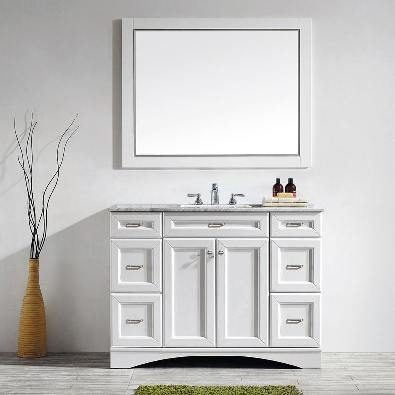 Vinnova Naples 48" Vanity in White with Carrara White Marble Countertop - with Mirror