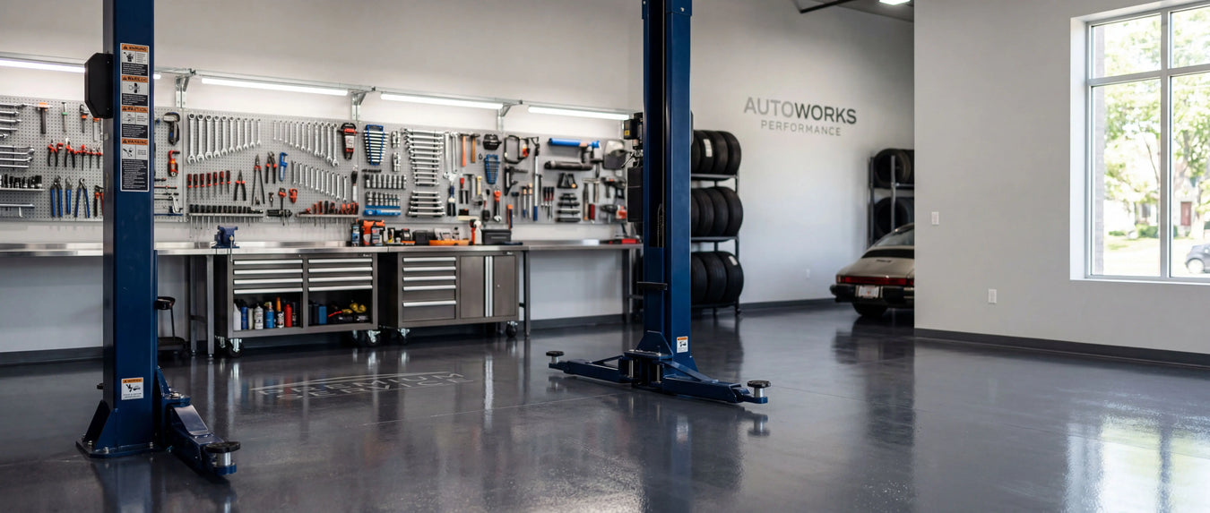 Car lifts — professional garage bay with two-post lift