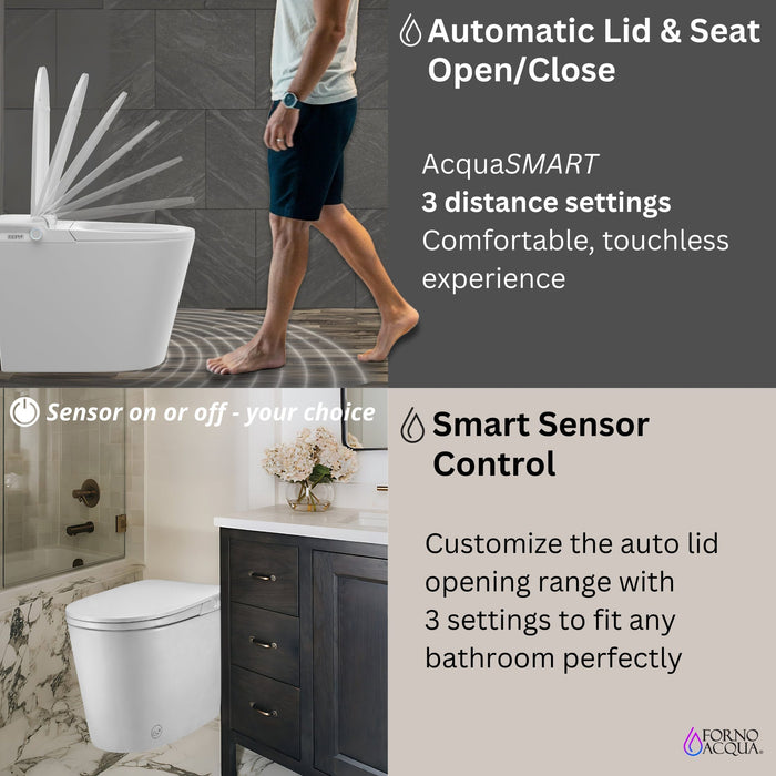 FORNO ACQUA Luxurious Super Smart Toilet. Includes Bidet, Heated Seat, Auto Flush, Auto Lid, Powerful Flush, Ideal for master bathrooms.