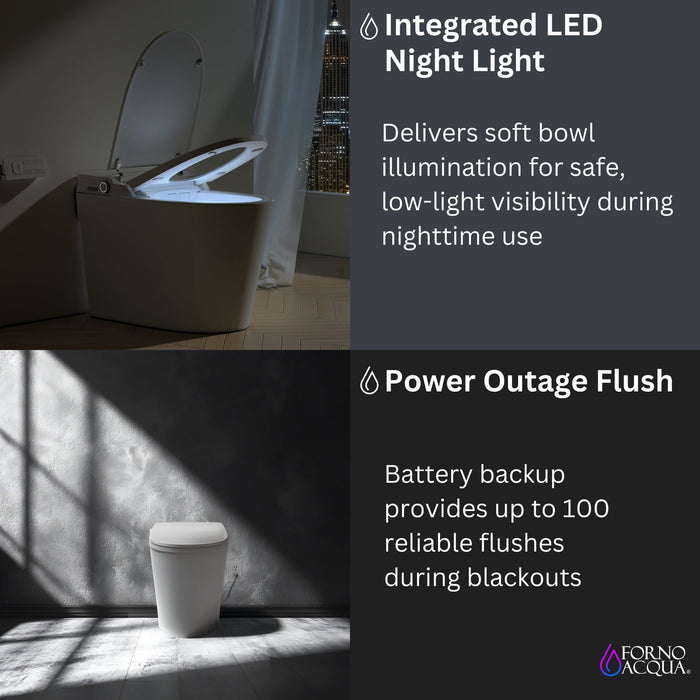 FORNO ACQUA Luxurious Smart Toilet. Includes Auto Flush, Auto Lid, Powerful Flush, sleek tankless design Ideal for Powder Rooms.