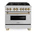 ZLINE Autograph Edition 36 in. 4.6 cu. ft. Legacy Dual Fuel Range with 6 Burner Gas Cooktop and Electric Convection Oven in Stainless Steel and Champagne Bronze Accents (RAZ-36-CB)