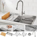 FORNO ACQUA 33 in. Drop-In/Undermount 3-Level Workstation Sink with Faucet, Waterfall & Glass Rinser
