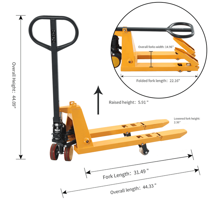 ApolloLift Mini Manual Pallet Jack 2200 lbs  31.5 x 15" Fork A-1033