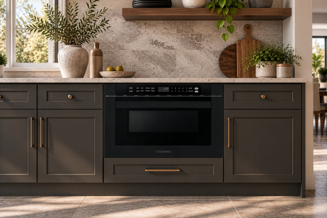 Cosmo 24 in. Haven Collection 1.2 cu. ft. Built-in Microwave Drawer, 1000W, Touch Controls, Defrosting Rack in Matte Black - COS-12MWDBK