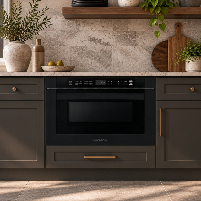 Cosmo 24 in. Haven Collection 1.2 cu. ft. Built-in Microwave Drawer, 1000W, Touch Controls, Defrosting Rack in Matte Black - COS-12MWDBK