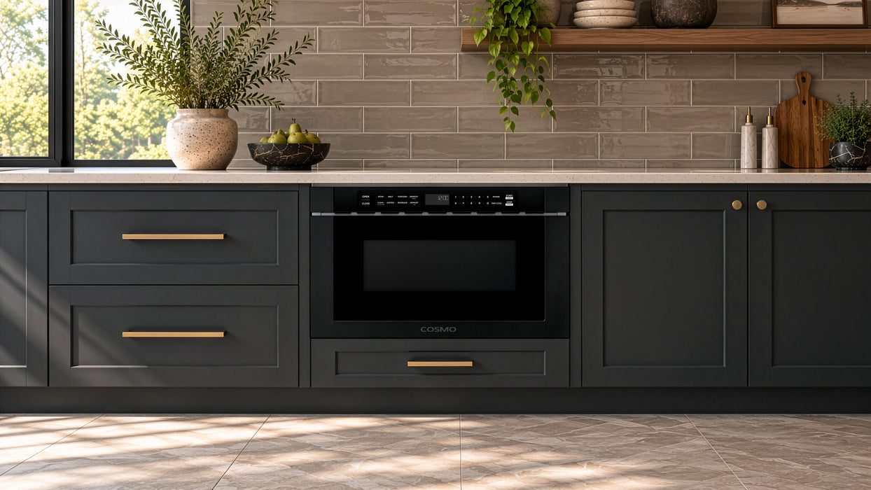 Cosmo 24 in. Haven Collection 1.2 cu. ft. Built-in Microwave Drawer, 1000W, Touch Controls, Defrosting Rack in Matte Black - COS-12MWDBK-NH