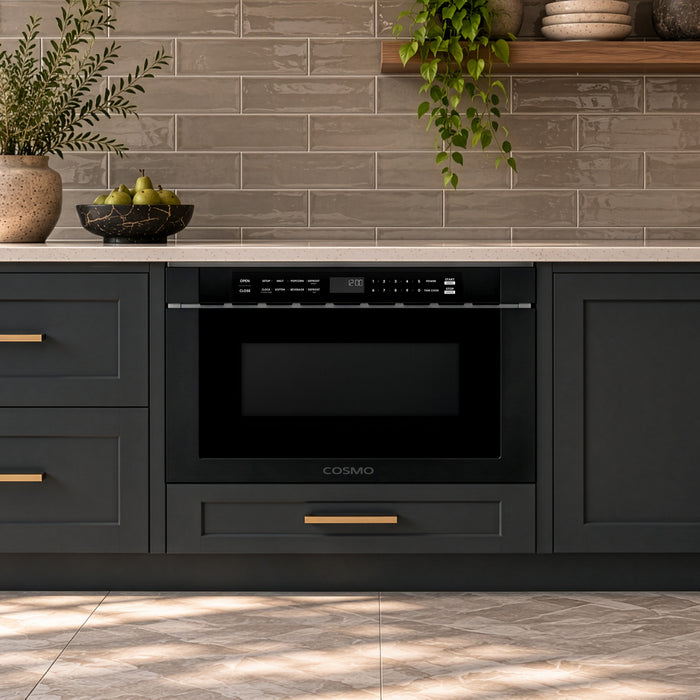 Cosmo 24 in. Haven Collection 1.2 cu. ft. Built-in Microwave Drawer, 1000W, Touch Controls, Defrosting Rack in Matte Black - COS-12MWDBK-NH