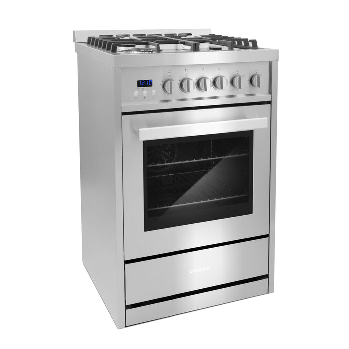 Cosmo 24 in. 2.73 cu. ft. Single Oven Gas Range with 4 Burner Cooktop and Heavy Duty Cast Iron Grates in Stainless Steel - COS-244AGC