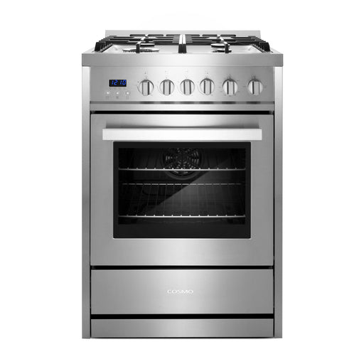 Cosmo 24 in. 2.73 cu. ft. Single Oven Gas Range with 4 Burner Cooktop and Heavy Duty Cast Iron Grates in Stainless Steel - COS-244AGC