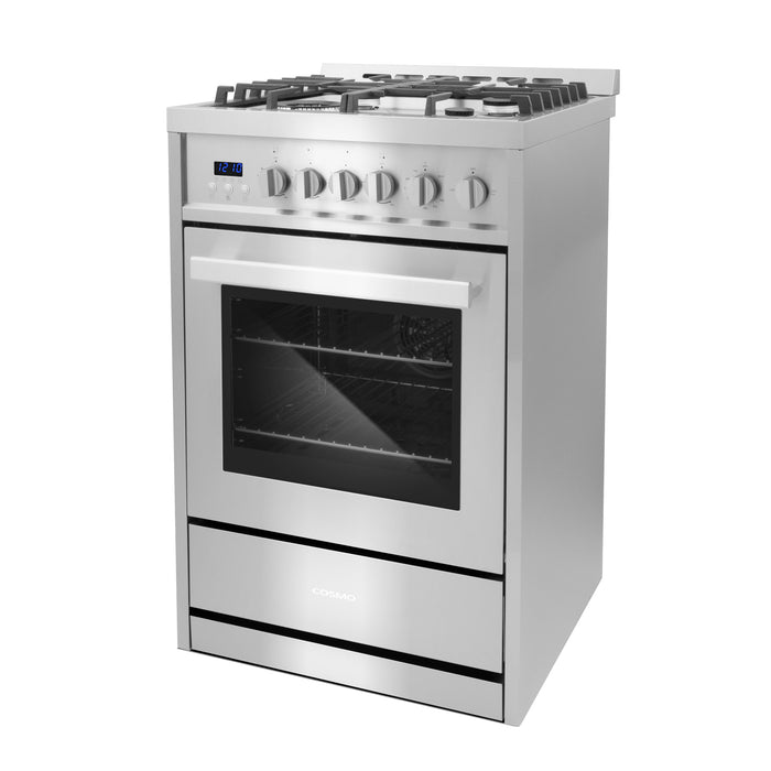 Cosmo 24 in. 2.73 cu. ft. Single Oven Gas Range with 4 Burner Cooktop and Heavy Duty Cast Iron Grates in Stainless Steel - COS-244AGC