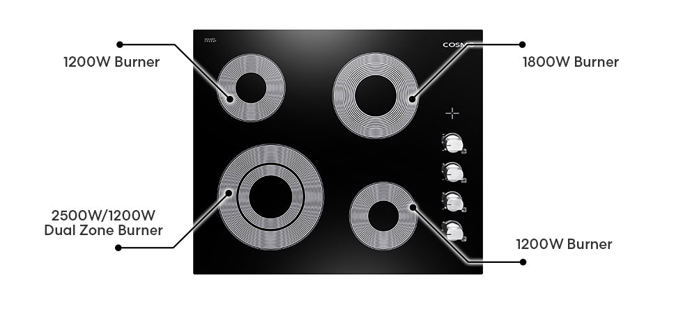 Cosmo 24 in. Electric Ceramic Glass Cooktop with 4 Elements, Dual Zone Element, Hot Surface Indicator Light and Control Knobs - COS-244ECC