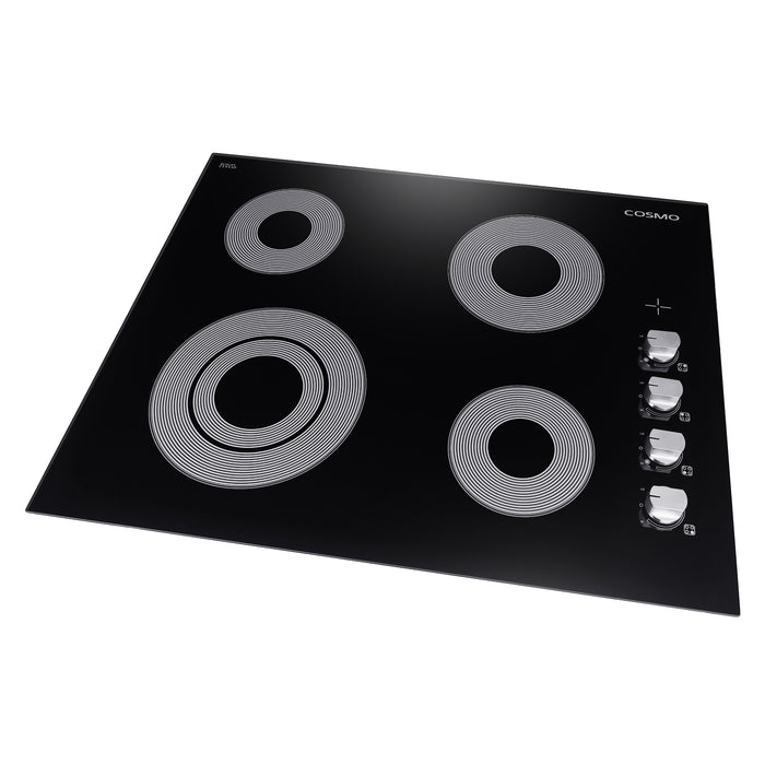 Cosmo 24 in. Electric Ceramic Glass Cooktop with 4 Elements, Dual Zone Element, Hot Surface Indicator Light and Control Knobs - COS-244ECC