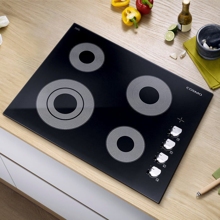 Cosmo 24 in. Electric Ceramic Glass Cooktop with 4 Elements, Dual Zone Element, Hot Surface Indicator Light and Control Knobs - COS-244ECC