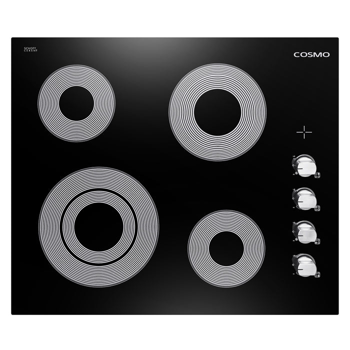 Cosmo 24 in. Electric Ceramic Glass Cooktop with 4 Elements, Dual Zone Element, Hot Surface Indicator Light and Control Knobs - COS-244ECC