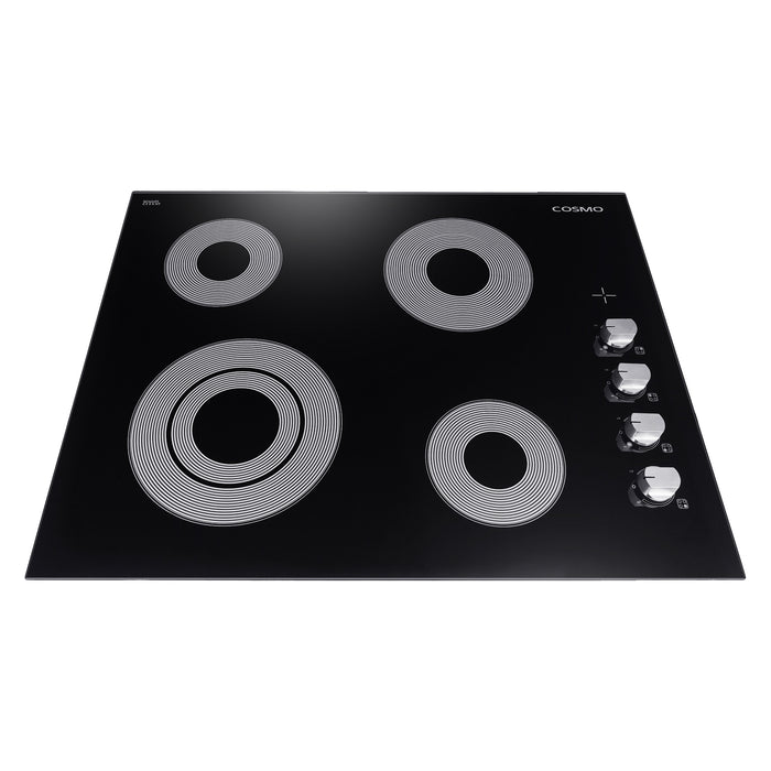 Cosmo 24 in. Electric Ceramic Glass Cooktop with 4 Elements, Dual Zone Element, Hot Surface Indicator Light and Control Knobs - COS-244ECC