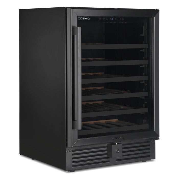Cosmo Lumin Collection 24 in. 52-Bottle Single Zone Compressor Wine Cooler, Digital Controls, LED Lighting, Matte Black - COS-24BIWCS-BK
