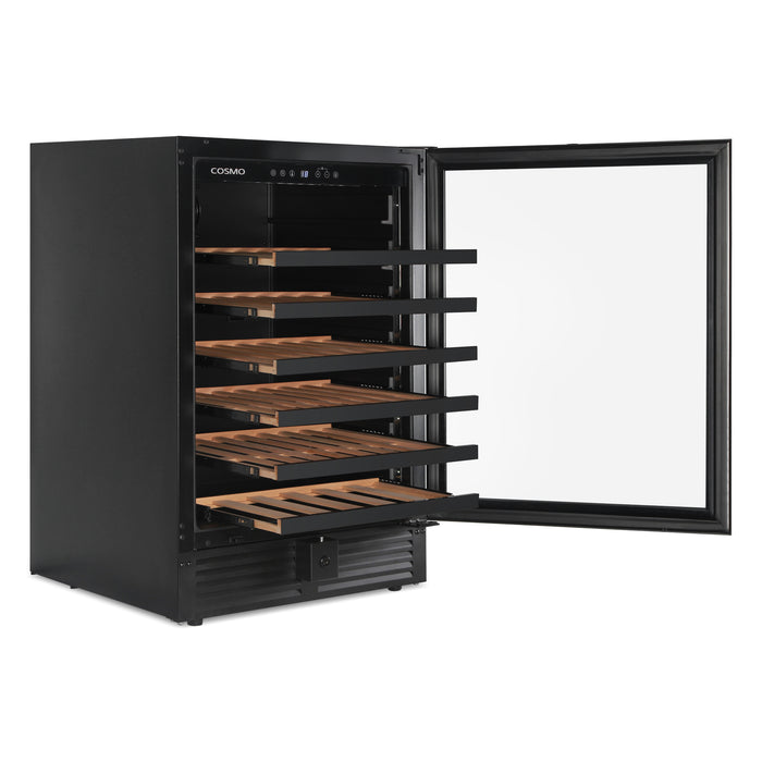 Cosmo Lumin Collection 24 in. 52-Bottle Single Zone Compressor Wine Cooler, Digital Controls, LED Lighting, Matte Black - COS-24BIWCS-BK