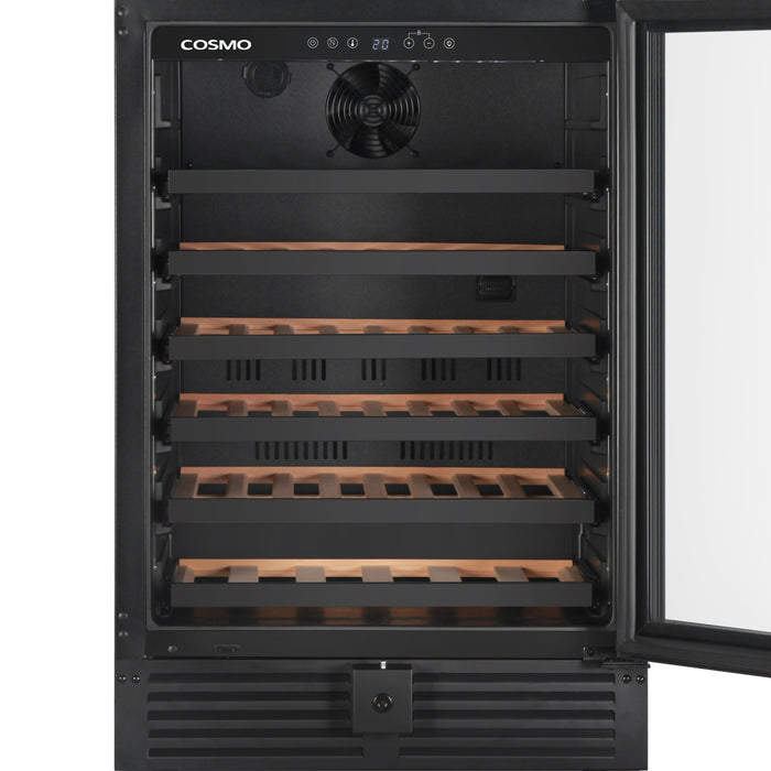 Cosmo Lumin Collection 24 in. 52-Bottle Single Zone Compressor Wine Cooler, Digital Controls, LED Lighting, Matte Black - COS-24BIWCS-BK
