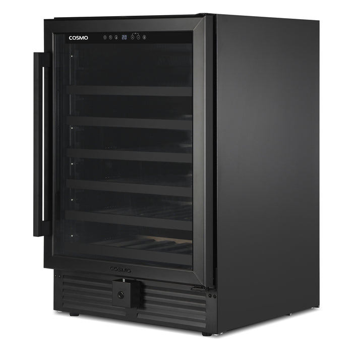 Cosmo Lumin Collection 24 in. 52-Bottle Single Zone Compressor Wine Cooler, Digital Controls, LED Lighting, Matte Black - COS-24BIWCS-BK