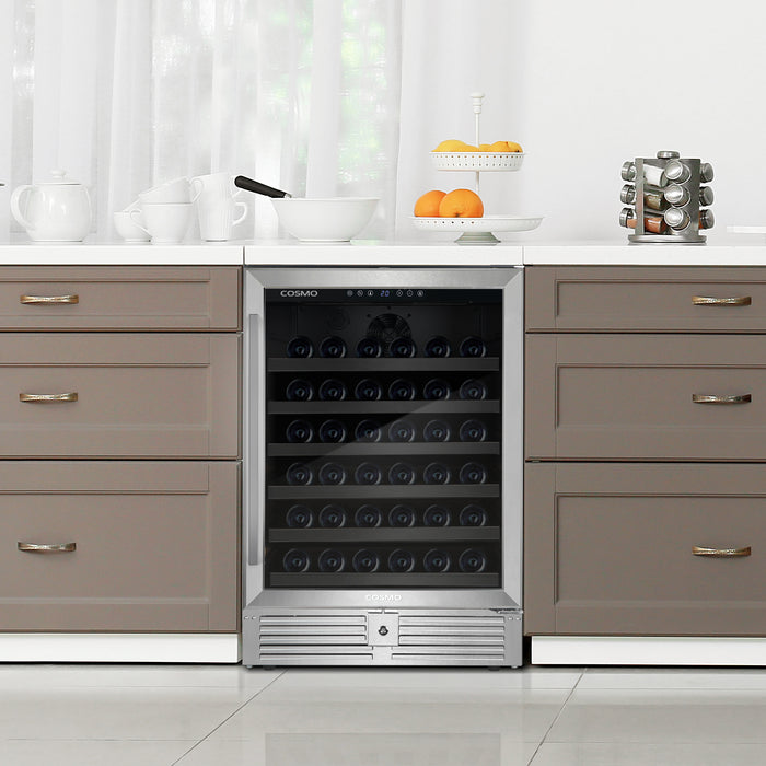 Cosmo 48-Bottle Stainless Steel 24 in. Single Zone Compressor Wine Cooler - COS-24BIWCS