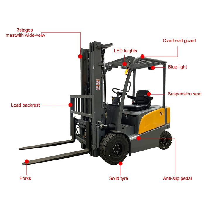 ApolloLift Lithium Battery 4-wheel Electric Forklift 5500lbs Cap. 189" Lifting - A-4020