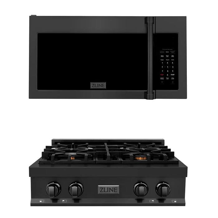 ZLINE Kitchen Package with 30" Black Stainless Steel Rangetop and 30" Over The Range Microwave with Traditional Handle
