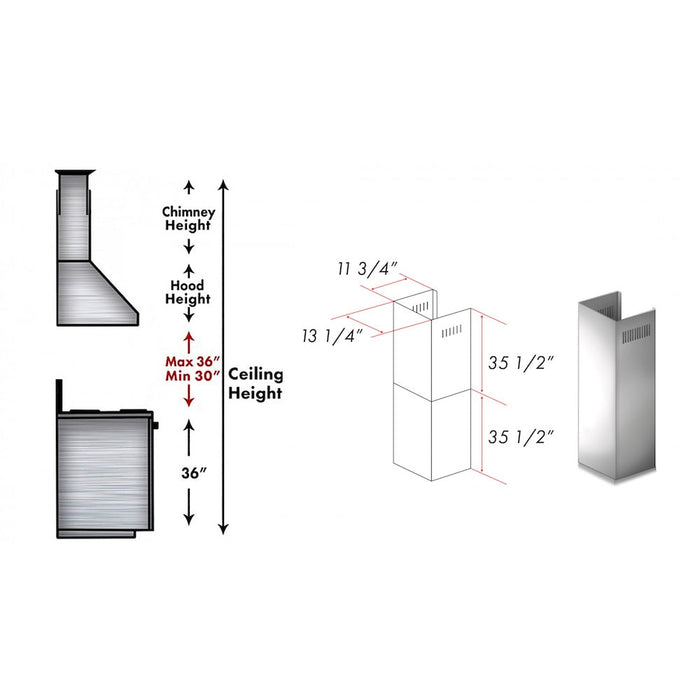 ZLINE 2-36 in. Chimney Extensions for 10 ft. to 12 ft. Ceilings (2PCEXT-8654ST)