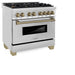 ZLINE Autograph Edition 36 in. 4.6 cu. ft. Legacy Dual Fuel Range with 6 Burner Gas Cooktop and Electric Convection Oven in Stainless Steel and Champagne Bronze Accents (RAZ-36-CB)
