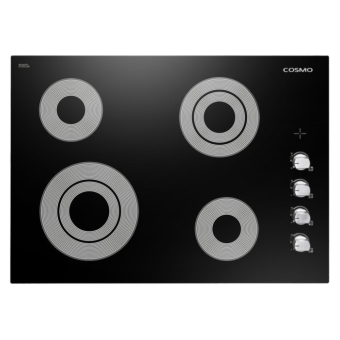 Cosmo 30 in. Electric Ceramic Glass Cooktop with 4 Burners, Dual Zone Elements, Hot Surface Indicator Light and Control Knobs - COS-304ECC