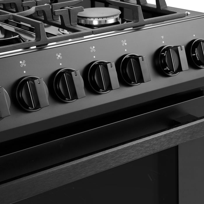 Cosmo 30 in. Nebula Collection 5.0 cu. ft. Gas Range, 5 Burners, Rapid Convection Oven, Cast Iron Grates in Matte Black - COS-305AGC-BK