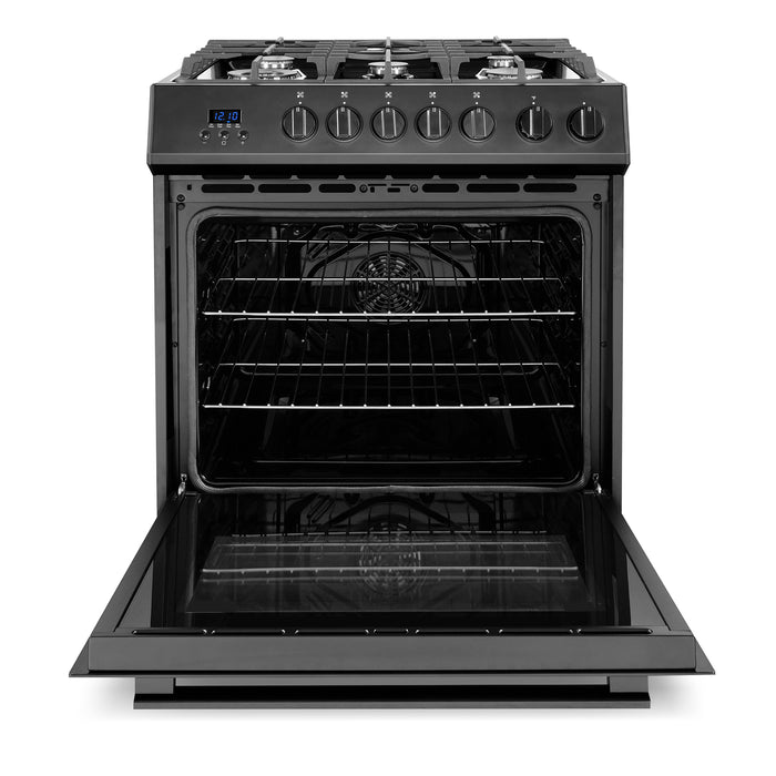 Cosmo 30 in. Nebula Collection 5.0 cu. ft. Gas Range, 5 Burners, Rapid Convection Oven, Cast Iron Grates in Matte Black - COS-305AGC-BK