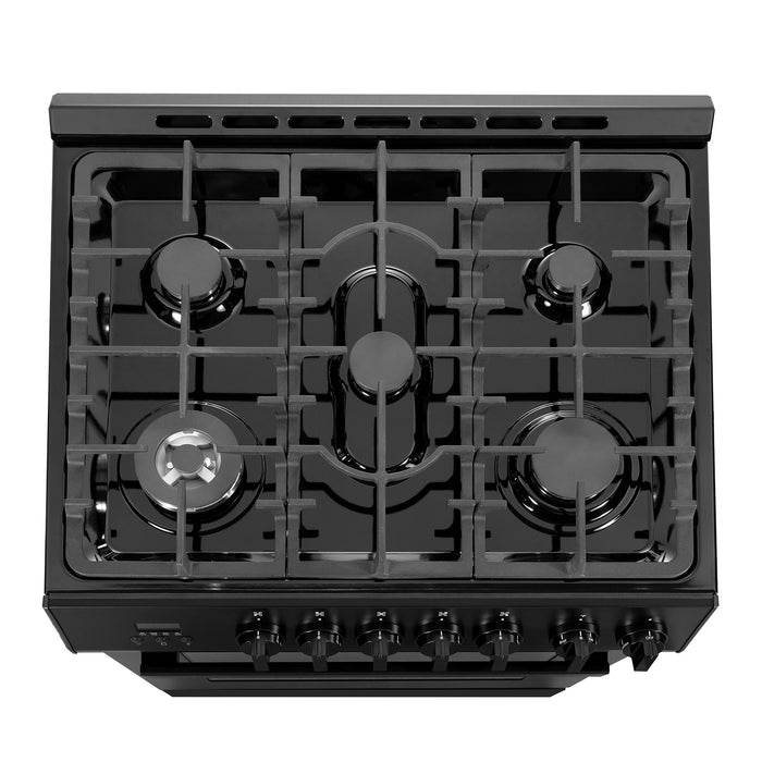 Cosmo 30 in. Nebula Collection 5.0 cu. ft. Gas Range, 5 Burners, Rapid Convection Oven, Cast Iron Grates in Matte Black - COS-305AGC-BK