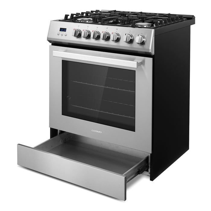 Cosmo 30 in. 5.0 cu. ft. Single Oven Gas Range with 5 Burner Cooktop and Heavy Duty Cast Iron Grates in Stainless Steel - COS-305AGC