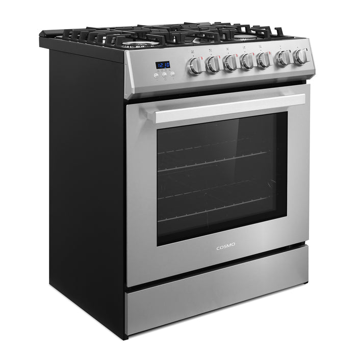 Cosmo 30 in. 5.0 cu. ft. Single Oven Gas Range with 5 Burner Cooktop and Heavy Duty Cast Iron Grates in Stainless Steel - COS-305AGC