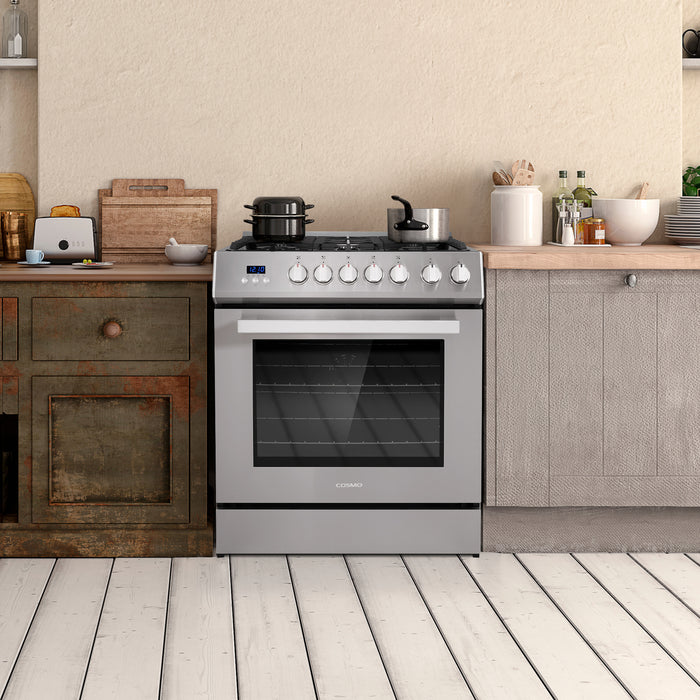 Cosmo 30 in. 5.0 cu. ft. Single Oven Gas Range with 5 Burner Cooktop and Heavy Duty Cast Iron Grates in Stainless Steel - COS-305AGC
