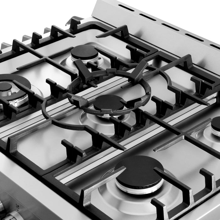 Cosmo 30 in. 5.0 cu. ft. Single Oven Gas Range with 5 Burner Cooktop and Heavy Duty Cast Iron Grates in Stainless Steel - COS-305AGC