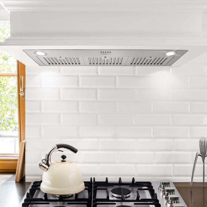 Cosmo 36 in. 380 CFM Ducted Insert Range Hood in Stainless Steel with Push Button Controls LED Lights and Permanent Filters - COS-36IRHP