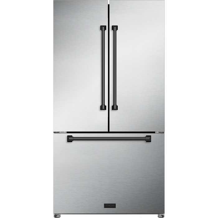 Gordon Ramsay by THOR Kitchen Package - 30" Gas Range, 36" Refrigerator with Ice Maker and Dishwasher in Stainless Steel with Black Accents, AP-RSG30-2