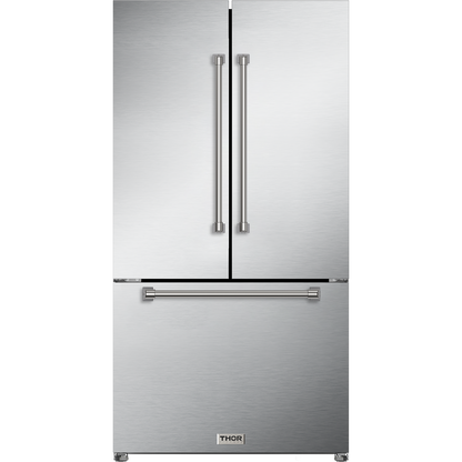 Gordon Ramsay by THOR Kitchen 36" 20.3 cu. ft. French Door Counter Depth Refrigerator with Ice Maker in Matte Black with Navy Blue Accents - RF3621CTD99