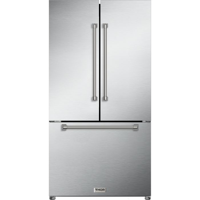 Gordon Ramsay by THOR Kitchen 36" 20.3 cu. ft. French Door Counter Depth Refrigerator with Ice Maker in Matte Black with Navy Blue Accents - RF3621CTD99