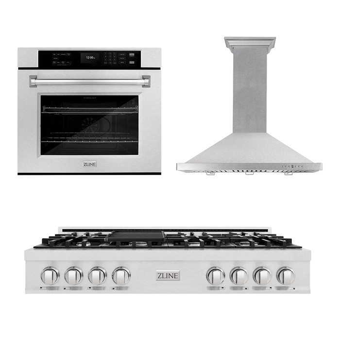 ZLINE Kitchen Package with 48" Satin Stainless Steel Rangetop, 48" Convertible Range Hood and 30" Single Wall Oven