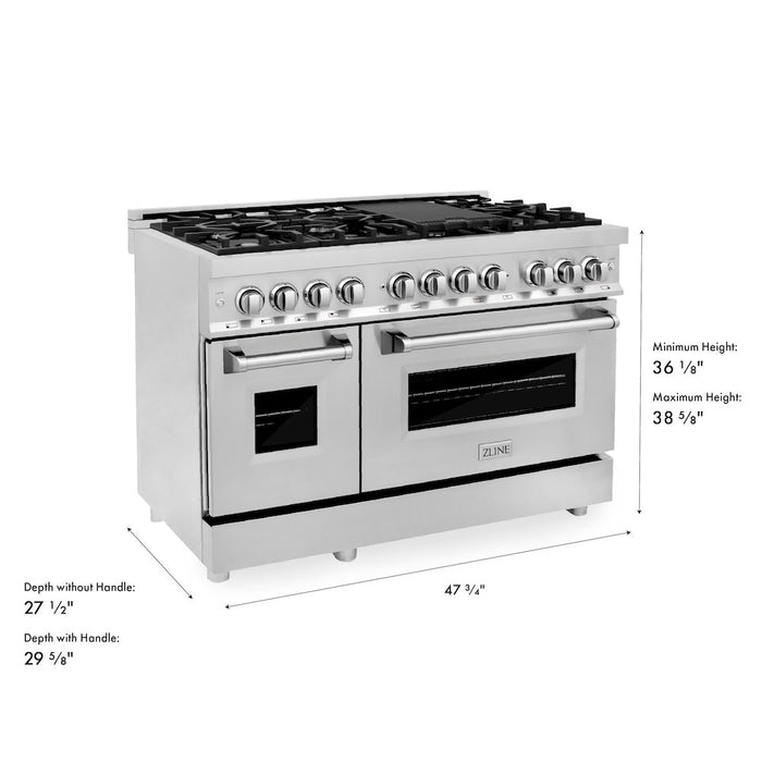 ZLINE 48 in. 6.0 cu. ft. Legacy Dual Fuel Range with 7 Burner Gas Cooktop and 2 Electric Ovens in Stainless Steel (RA48)
