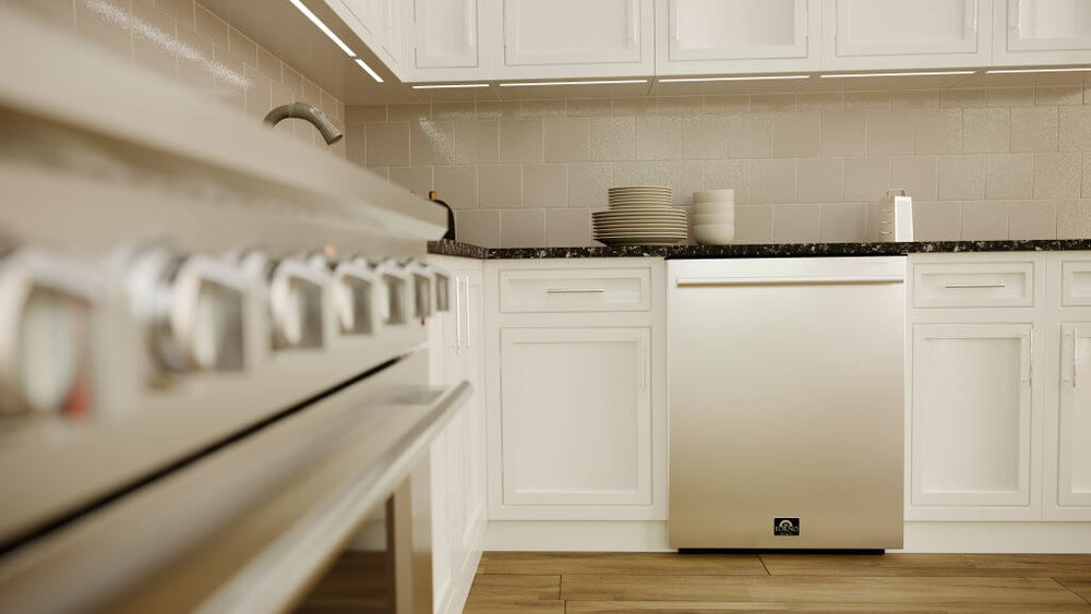 Forno 5-Piece Appliance Package - 48-Inch Gas Range, Refrigerator, Wall Mount Hood, Microwave Oven, & 3-Rack Dishwasher in Stainless Steel