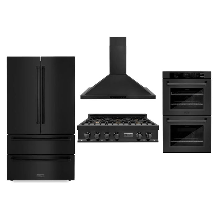 ZLINE Kitchen Package with Black Stainless Steel Refrigeration, 48" Rangetop, 48" Range Hood and 30" Single Wall Oven